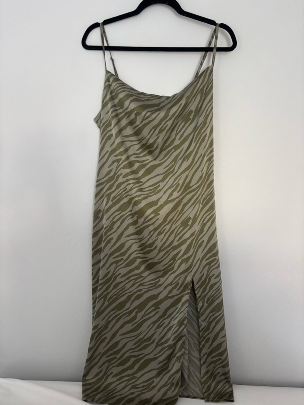 Forever 21 Olive and Cream Zebra-Print Slip Midi Dress